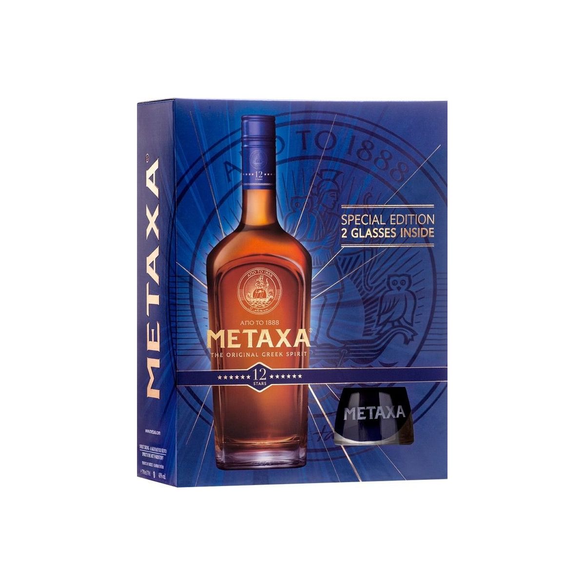 Metaxa 12* 0,7l - kazeta + 2x sklo