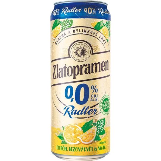 Zlatopramen Radler 0,0 % Citrón, bezový květ a máta 0,5l - plech