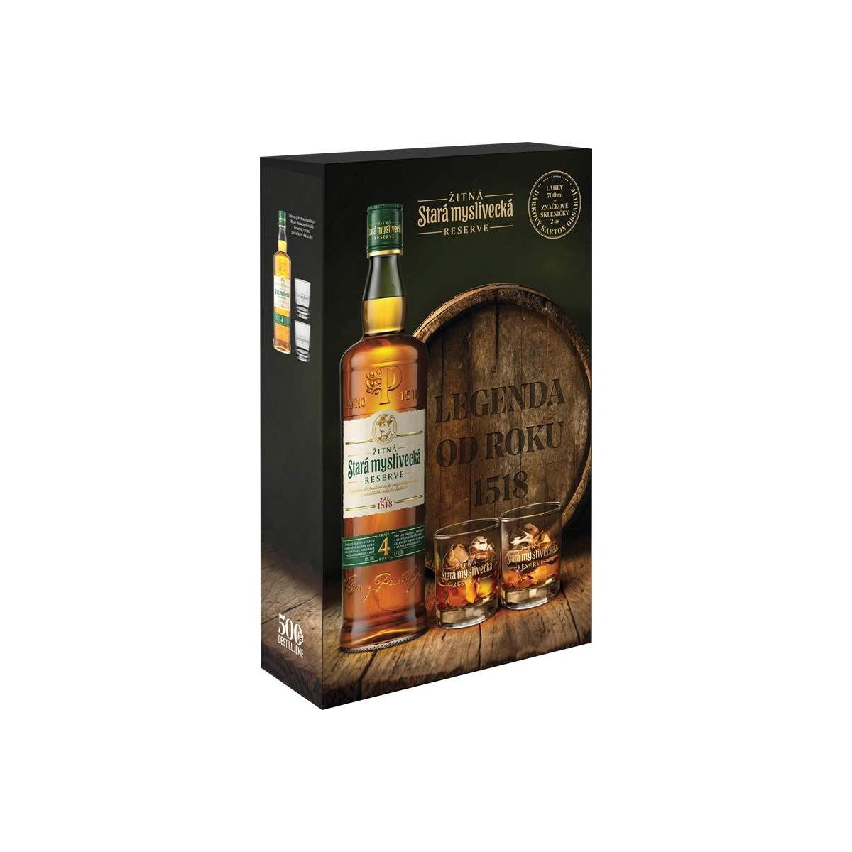 Stará myslivecká 0,7l kazeta + 2x sklo