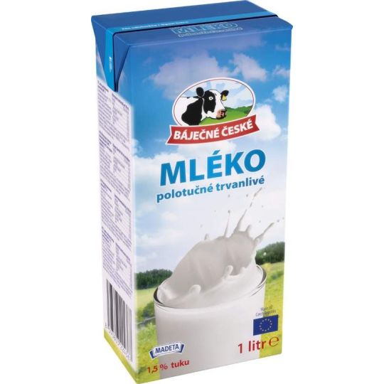Báječné české mléko trvanlivé polotučné 1,5% 1l