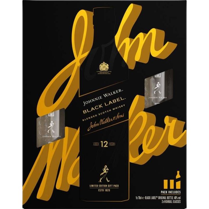 Johnnie Walker Black label 12 let 0,7l - kazeta 2x sklo