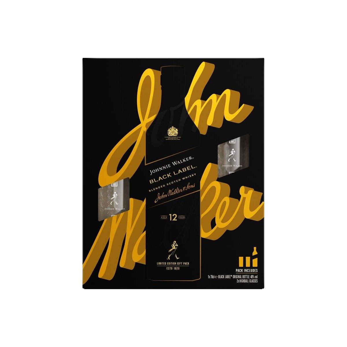 Johnnie Walker Black label 12 let 0,7l - kazeta 2x sklo