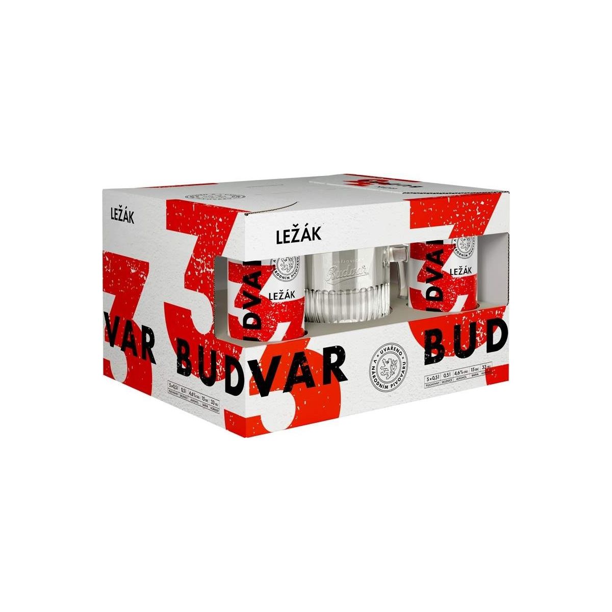Budweiser Budvar 33 světlý ležák multipack 5x500ml plech + krýgl