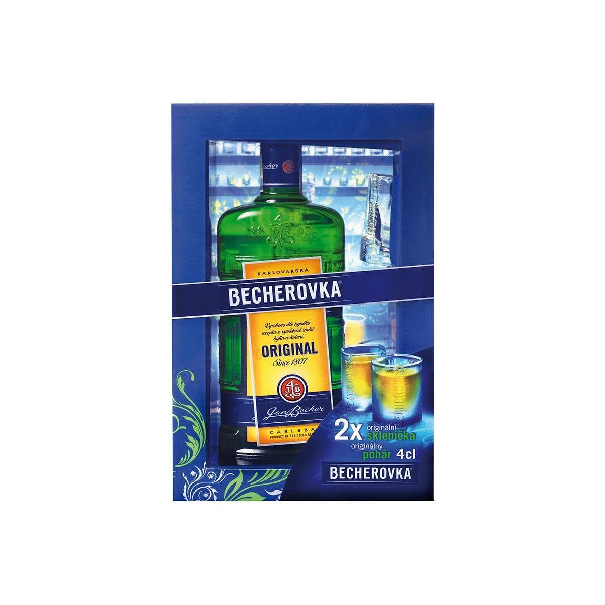 Becherovka 0,7l - kazeta 2 skleničky