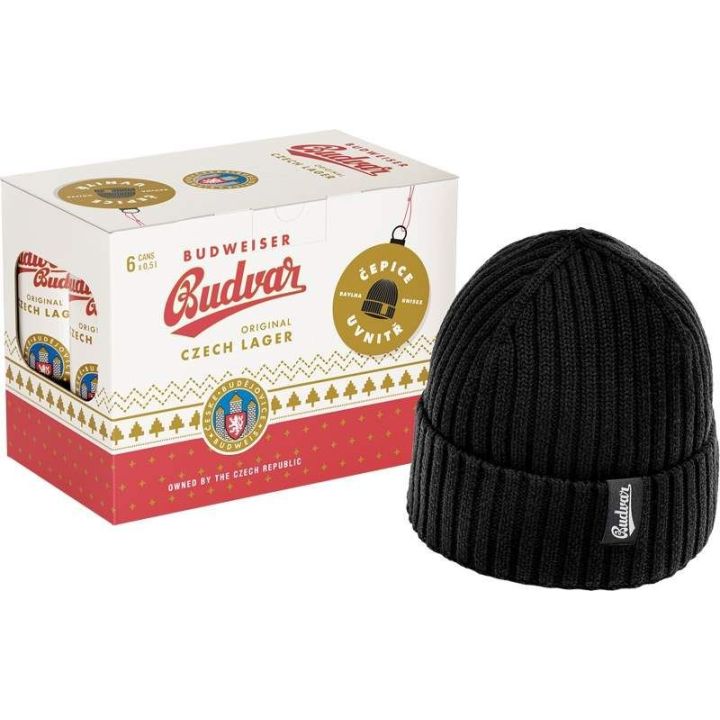 Budweiser Budvar světlý ležák multipak 6x 0,5l - plech + čepice